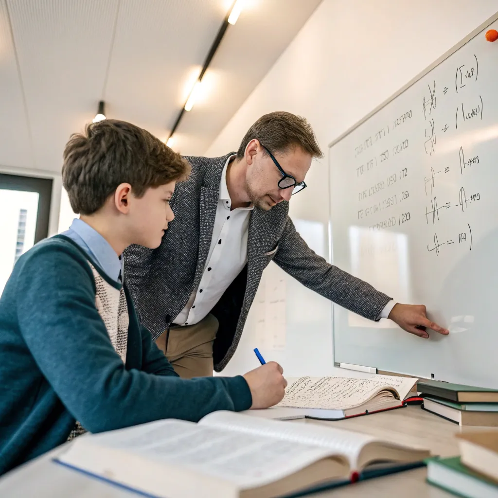 Professional tutor assisting a student with mathematics