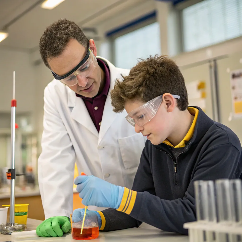 Science buff student exploring experiments with a tutor